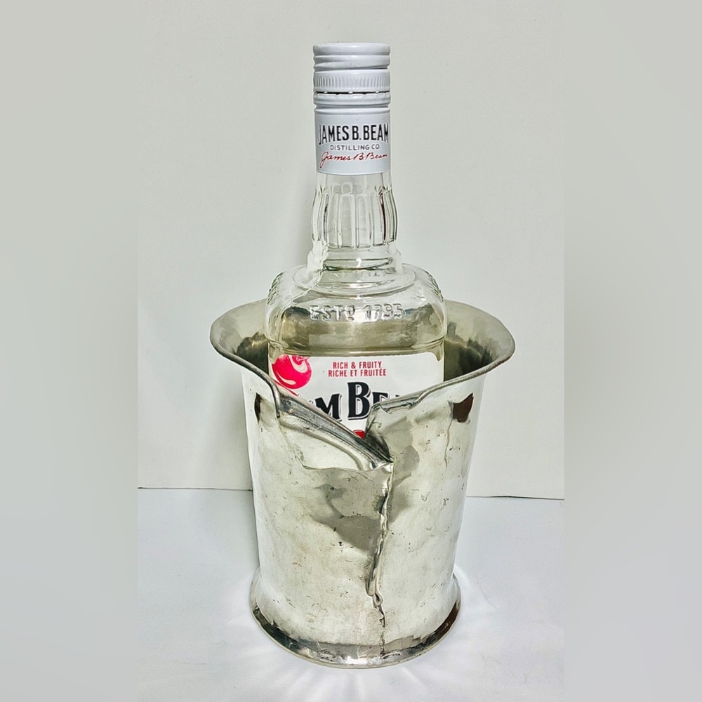 Vintage Rare French Jean Goardère Brutalist Pewter Bottle Holder